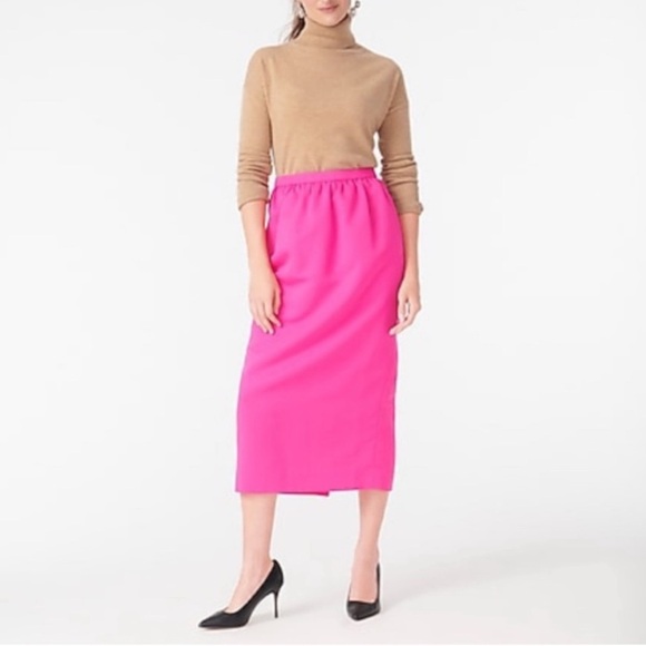 J Crew Long Pencil Skirt in Faille Neon Fuchsia Hot Pink Midi AR740 Size 6 - Picture 2 of 9